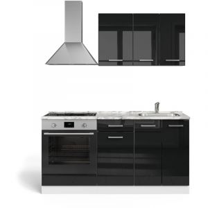 Cuisine R-Line, Noir brillant/Blanc, 160cm avec meuble four encastrable sans PT, Vicco