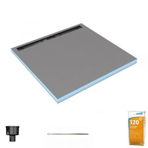 Wedi Receveur de douche à carreler 120 x 120 cm Fundo Riolito Neo avec écoulement vertical + barrette de finition 70 cm + colle à carrelage