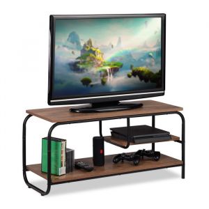 Relaxdays Meuble tv, design industriel, Etage Receiver, rangement pour CDs et DVDs, Buffet tv hxlxP 43x90x35cm,brun/noir