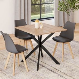 Idmarket Table à manger carrée alix 4 personnes pied araignée bois et noir 80 cm