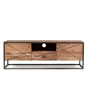 Hellin Meuble TV en acacia et en métal 2 portes 1 tiroir 1 niche L145 - ELEANOR