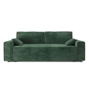 Canap&eacute; droit convertible en velours c&ocirc;tel&eacute; 3 places vert