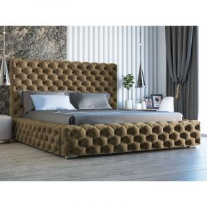 Graingold - Lit rembourré avec rangement 180x200 velours marron Heaven