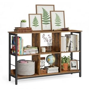 Relaxdays Étagère Industrial, 6 étagères, Bois, bibliothèque Vintage, H x L x P : 80 x 120 x 33 cm, Meuble, Noir/Brun