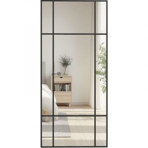 Homcom Miroir mural verri&egrave;re rectangulaire style fen&ecirc;tre, horizontal ou vertical avec 4 crochets, en m&eacute;tal noir - 110x50 cm