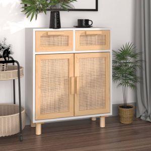 VidaXL Buffet Blanc 60x30x75 cm Bois de pin massif et rotin naturel