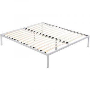 Monmobilierdesign BASI Sommier &agrave; lattes avec pieds en acier robuste 140X200 cm Blanc