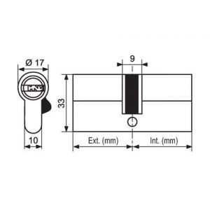 Exem Cylindre 2 entrées R9+ nickelé varié | Int. (mm): 30 - Long. (mm): 95 - Ext. (mm): 65