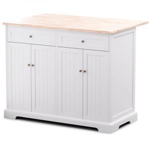 Blumfeldt Îlot de Cuisine Etsu plan de travail extensible 2 tiroirs 4 portes utilisable comme table de repas