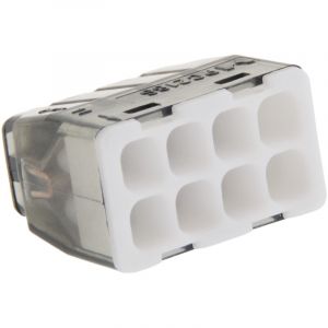 BLM, Boîte de 50 Bornes à Insertion Directe Mini Connex 8 Entrées, Compatibilité Fils 0,2 à 2,5 mm², Tension 450V, Courant 24A, Longueur Dénudage 11mm, Couvercles Codés Couleur pour Identification
