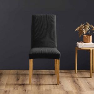 Housse de Chaise Extensible Polyester Gaufr&eacute; &ndash; Certifi&eacute;e Oeko-TEX - Noir