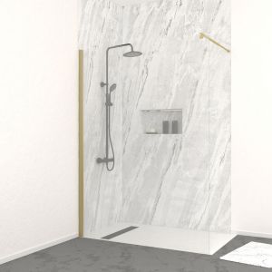 Aurlane Paroi de douche à l'italienne 140x200 cm verre trempé 8 mm - Finition Or Brossé - freedom 2 gold