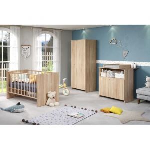Trendteam - Chambre bébé trio niko - Lit 70x140 cm + Commode a langer 2 portes + Armoire 2 portes - Décor chene naturel