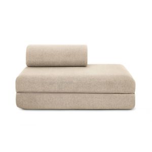 Canapé droit convertible et modulable 2 places en tissu lisse beige
