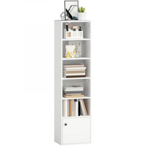 Homcom Bibliothèque - 6 niveaux - avec 3 étagères réglables et placard - style moderne - 40 x 30 x 156 cm - blanc