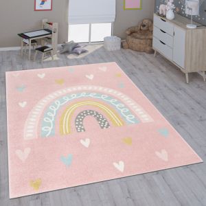Paco Home - Tapis Pour Enfant Chambre D'Enfant Fille Gar&ccedil;on Diff&eacute;rents Motifs Et Tailles 80x150 cm, Rose Blanc