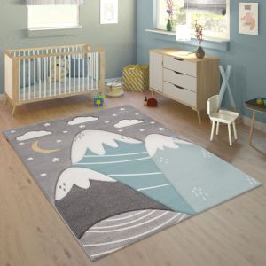 Paco Home - Tapis Enfant Tapis Chambre Enfant Fille Garcon Pastel 3D Motif Montagne Moderne 120x170 cm, Gris Bleu