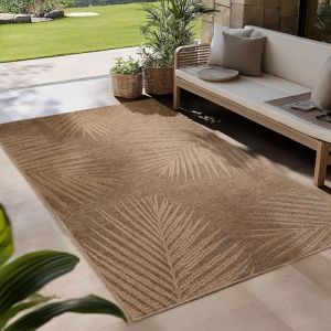 Carpetsale24 Tapis dext&eacute;rieur motif palmiers effet jute 280x370 cm r&eacute;sistant & imperm&eacute;able &ndash; id&eacute;al salon cuisine terrasse