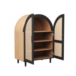 Meuble à Chaussures Élégant buffet/meuble à chaussures extérieur arrondi 70x40x100cm - 3 étagères - Portes ajourées rotin