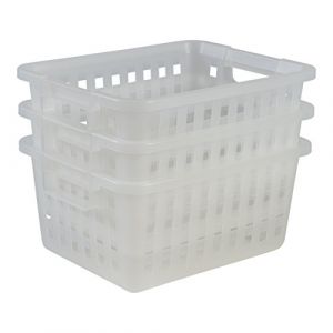 Amazon Basics Iris Ohyama,Lot de 4 Bo&icirc;tes de Rangement Empilables avec Couvercle-VM-30 Panier de rangement en plastique Multi Basket, 3 11,6L