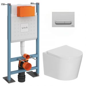vitra Pack WC bâti-support autoportant V-Fix Core + WC suspendu sans bride + abattant SoftClose + plaque chrome mat (VFTFCETOR5)