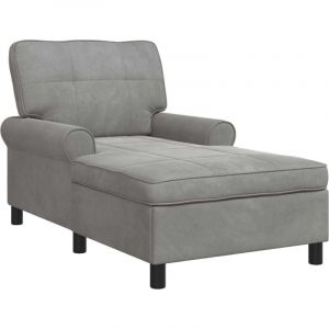 VidaXL Chaise longue avec coussin Gris clair 91 x 157 x 91 cm Velours