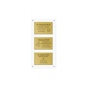 Support en plexi transparent pour 3 plaques professionnelles 20 x 30 cm