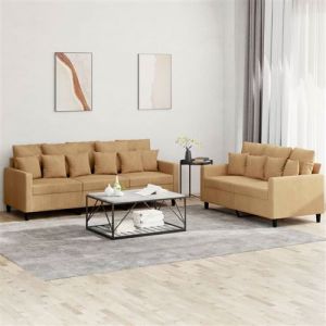 VidaXL Ensemble de Canapés avec Coussins 2 pcs, Canapés avec Accoudoirs et Dossier, Ensemble de Meubles, Mobilier de Salon, Moderne, Marron Velours
