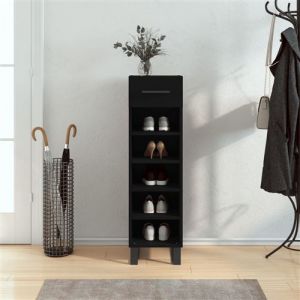 VidaXL Armoire à Chaussures, Étagère à Chaussures avec Tiroir et Pieds, Meuble à Chaussures avec 5 Compartiments Salon, Noir Bois d'Ingénierie