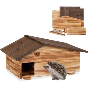 Relaxdays Abri pour hérisson avec fond, 2 parties, quartier d'hiver, h x l x p : 24 x 46 x 33,5 cm, marron