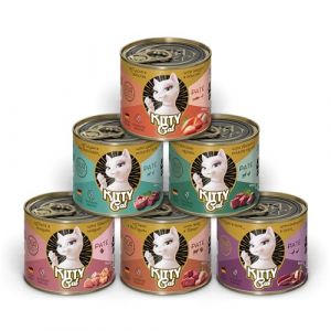 KITTY Cat Pat&eacute; Mix 2, 6 x 200 g, nourriture humide pour chat dans un paquet d'essai, nourriture pour chat sans c&eacute;r&eacute;ales avec taurine, huile de saumon et moule aux orles vertes, aliment complet &agrave; haute