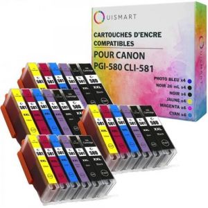 Cartouches d'encre OUISMART PGI-580 CLI-581 - Pack de 24 - Haute qualit&eacute; d'impression - Compatible Canon Pixma