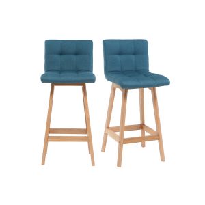Miliboo Tabourets de bar bois et bleu canard H65 cm (lot de 2) KLARIS