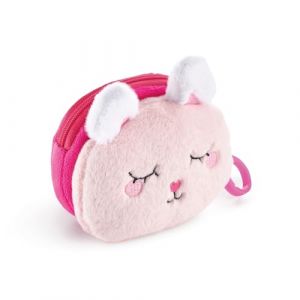 Back2Fun - Porte-monnaie en peluche, Taille 95 x 95 x 60 mm, Tirette en métal, Fermeture éclair, Porte-monnaie avec porte-clés, Matériau polyester effet peluche, Détails brodés, Design lapin