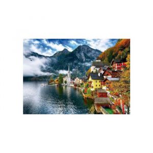 Educa Puzzle adulte 1500 pieces halstatt village entre lac et montagne - paysage autriche alpes - colle incluse - set puzzle + carte