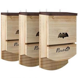 Image de Pawhut Lot de 3 Nichoirs Chauve Souris - en Bois - avec Plateforme et 2 Chambres Int&eacute;rieures - 23 x 9,5 x 36,5 cm - bois naturel