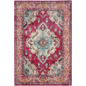 Tapis de salon interieur en rose & multi, 201 x 279 cm