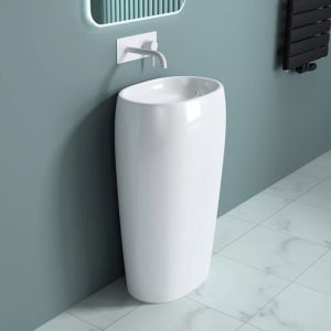 Sogood - Lavabo colonne ovale blanc vasque sur pied Colossum32 solid surface 53x38x88cm - Blanc