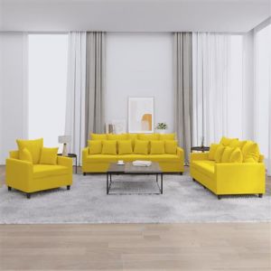 VidaXL Ensemble de canapés 3 pcs avec coussins Jaune Velours