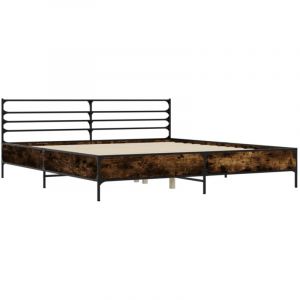 VidaXL Cadre de lit ch&ecirc;ne fum&eacute; 180x200 cm bois d'ing&eacute;nierie et m&eacute;tal, lit, meuble de chambre &agrave; coucher, sommier, lit double, lit d&rsquo;invit&eacute;