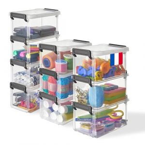 Iris Ohyama Petites Boîtes de Rangement en Plastique avec Clips 0.7L Set de 10 Transparent Empilable pour le Bureau