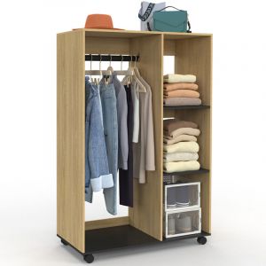 Idmarket Dressing penderie RACHEL 80 x 40 x 120 cm &agrave; roulettes h&ecirc;tre et noir