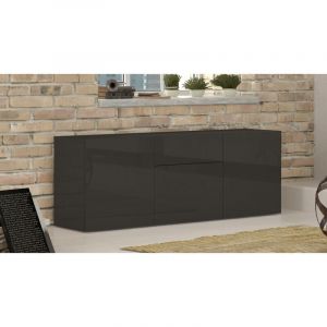 Image de Alter Buffet moderne avec 3 portes et 1 tiroir, Made in Italy, Buffet de cuisine, Buffet design de salon, avec pieds, 170x40h35 cm, couleur anthracite