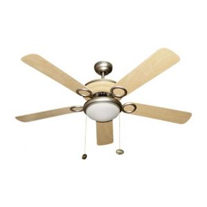 Ventilateur de plafond nickel satiné et couleur pin 5 pales en MDF 60 W Formentera Bastilipo