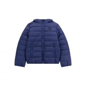 Guess Doudounes enfants HOODED LS PADDED PUFFER W ZIP Bleu - Taille 10 ans,12 ans,14 ans,16 ans
