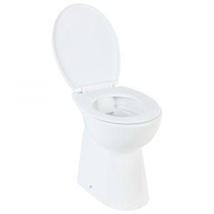 Toilette haute sans bord avec fermeture douce cuvette WC siège de toilette salle de bain maison intérieur 7 cm céramique blanc 02_0003564