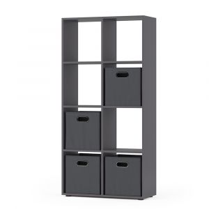 Meuble de rangement cube Scutum, Gris, 143 x 72 cm avec 4 boîtes pliantes Vicco