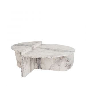 DRAWER Lot de 2 tables basses effet marbre - Blanc - Asya
