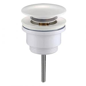 Kibath L490671 Válvula desague Blanca Robinet de vidange Clic Clac Universel Blanc Mat. Bonde Push-up pour lavabo et Bidet. Écrou 1 1/4. Fabriqué en Laiton