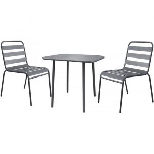 Image de Habitat et Jardin Salon de jardin repas en m&eacute;tal "Bilbao" - 2 places - Gris